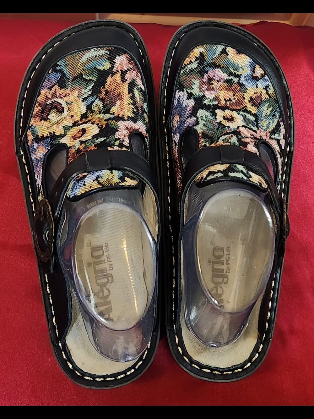 Alegria Floral Tapestry Mary Jane Mules with Black Trim Size 38/Fits Like 7 - Picture 3 of 9